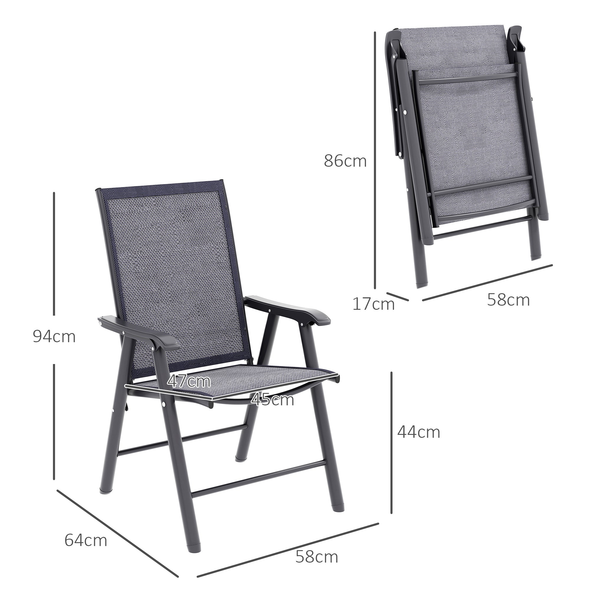 Outsunny Set of Four Folding Garden Chairs - Charcoal Grey