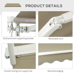 Outsunny 2.5x2 m Manual Retractable Awning-Khaki Canopy, White Frame