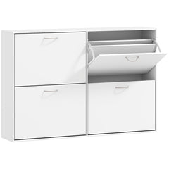 HOMCOM Wooden Modern Design 4 Drawer Shoes Cabinet Pull Down Shelf Storage Organiser - White
