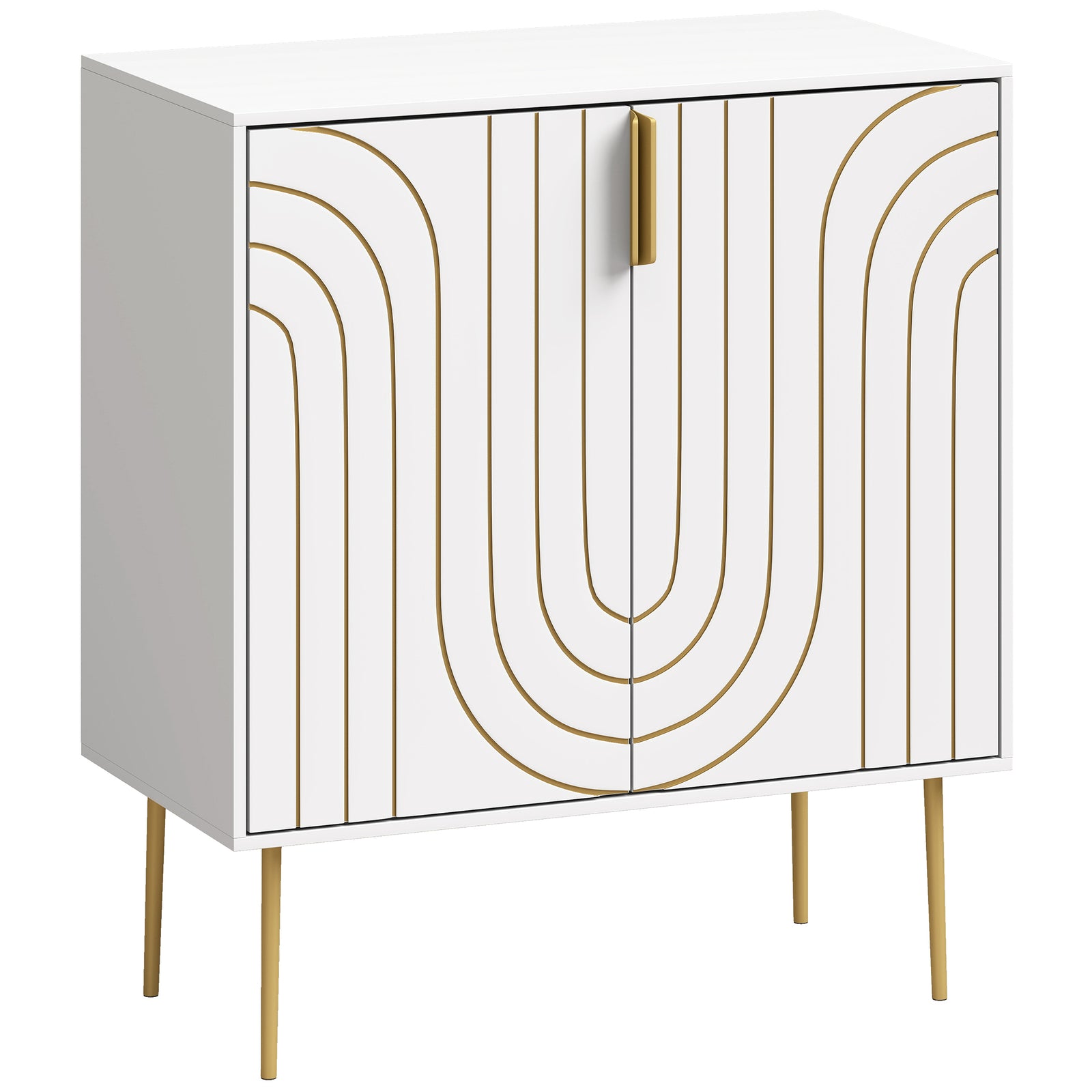 HOMCOM Modern Kitchen Cupboard, Storage Cabinet with 2 Doors, Adjustable Shelf and Metal Legs, White