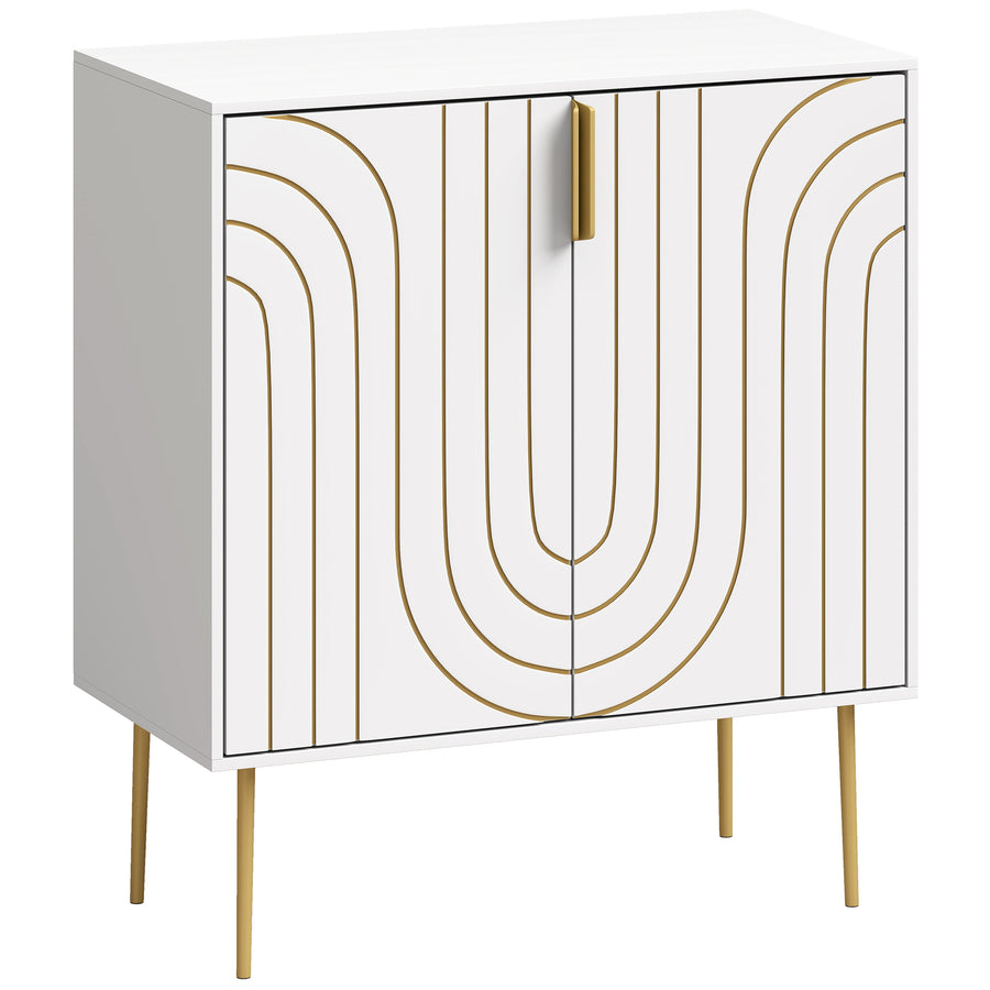 HOMCOM Modern Kitchen Cupboard, Storage Cabinet with 2 Doors, Adjustable Shelf and Metal Legs, White