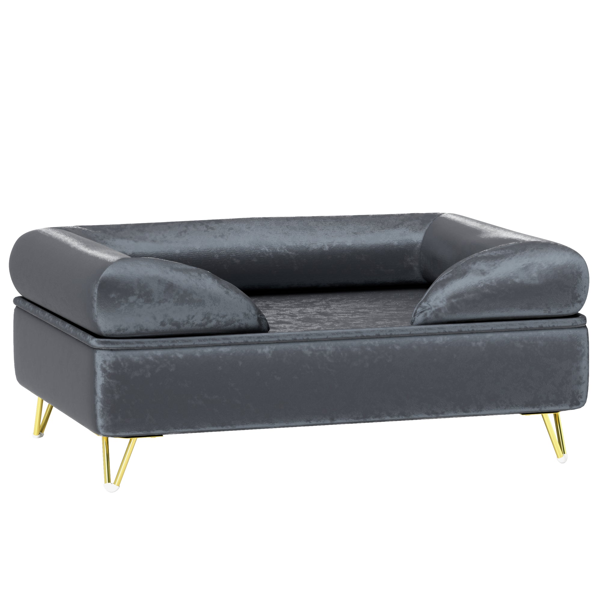 PawHut Cat Sofa Pet Couch w/ Removable Backrest, Soft Cushion, Washable Cover, for Small and Medium Sized Dogs, Grey