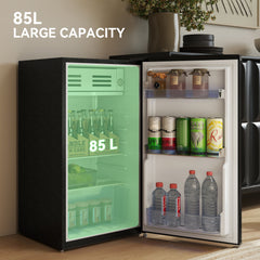 HOMCOM Under Counter Fridge, 85L Small Retro Refrigerator with Chiller Box, Adjustable Thermostat, Glass Shelves, Black