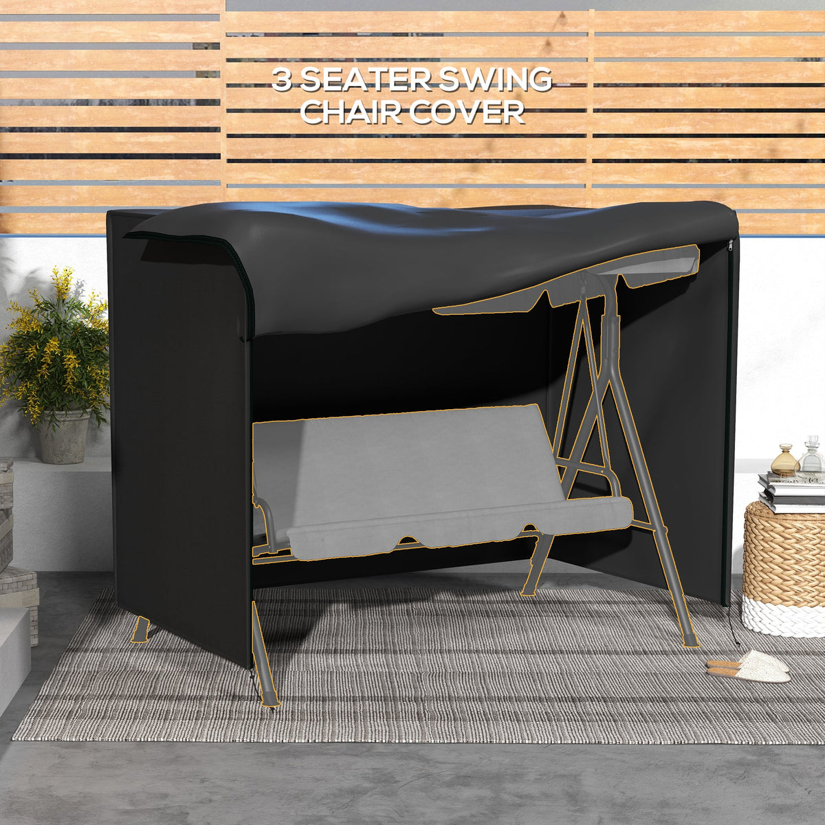 Outsunny 205 x 124cm Three-Seater Swing Chair Protective Cover Black
