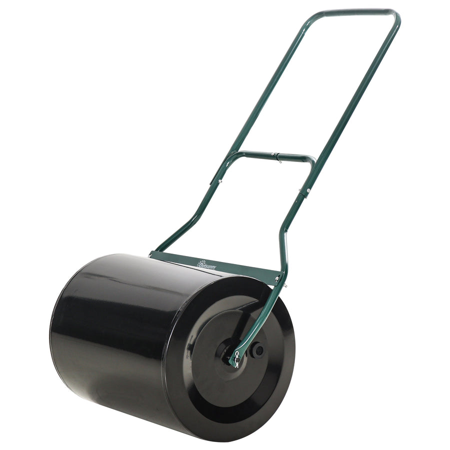 Outsunny 50cm Steel Garden Lawn Roller Push Pull w/ Fillable Cylinder Water Sand Plug Lawn Flatten Seed Sow Rolling Drum w/ Handle
