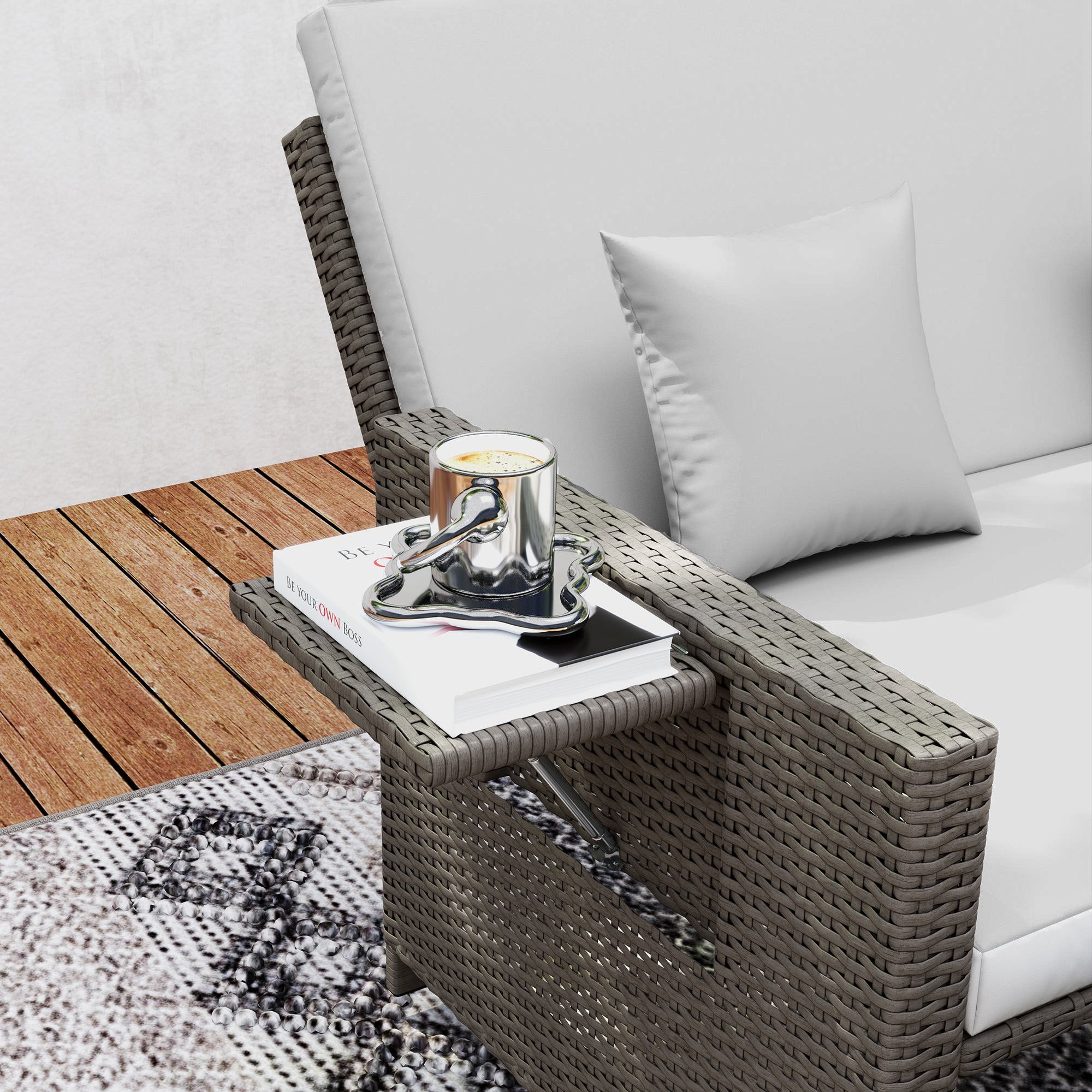 Outsunny Rattan Day Bed, with Footstool - Light Grey