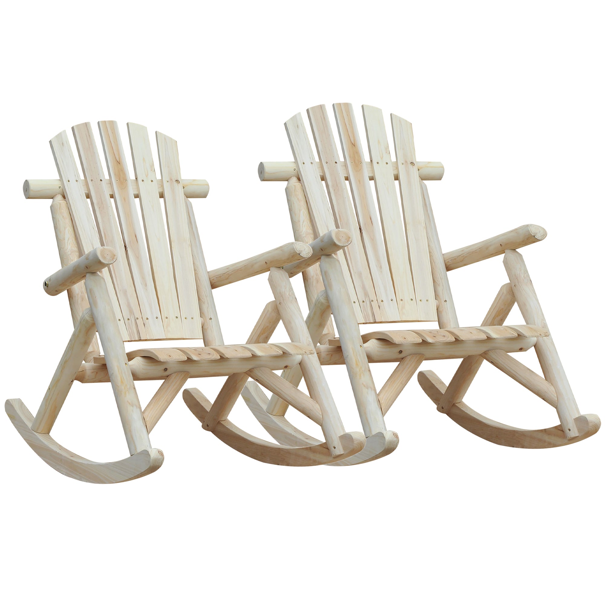 Outsunny 2 Piece Adirondack Chair Cedar Wood Ergonomic Rocking Chair Porch Rocker Garden Traditional - Burlywood