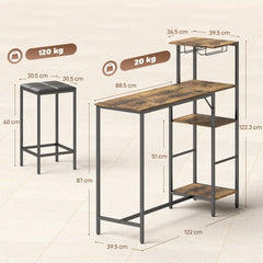 HOMCOM 3 Piece Breakfast Bar Table and Stools Set, Rustic Brown