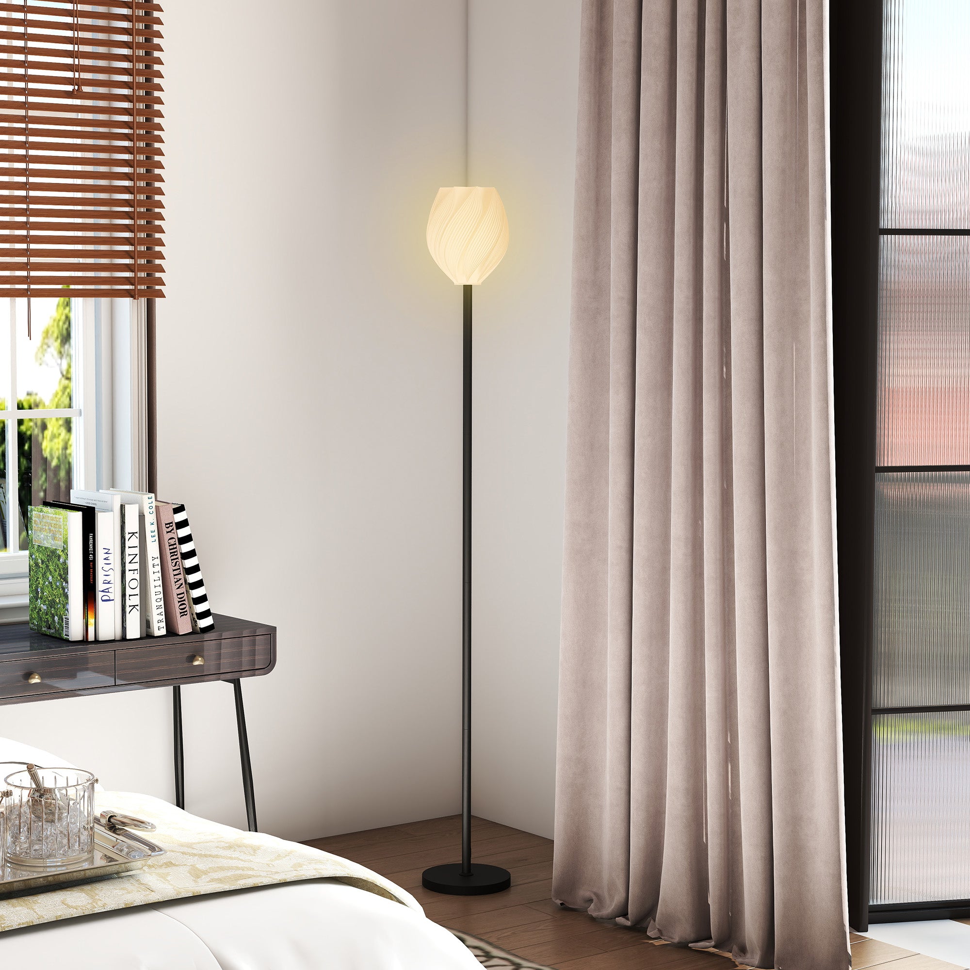 HOMCOM Flower Floor Lamp for Living Room, 3D Printed Modern Standing Lamp with Rose Shade, 3 Colour Temperature & Foot Switch, Minimalist Tall Pole Lampshade for Bedroom, Office, White