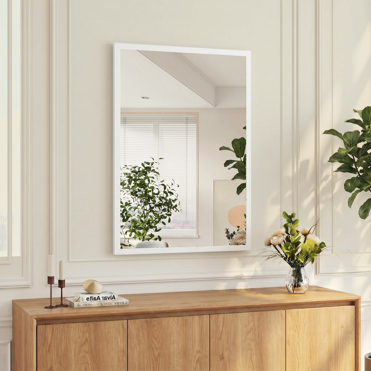 HOMCOM Wall-Mounted Bathroom Mirror, 70 x 50 cm Wall Mirror for Living Room, Bedroom, Hallway, White