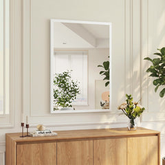 HOMCOM Wall-Mounted Bathroom Mirror, 70 x 50 cm Wall Mirror for Living Room, Bedroom, Hallway, White