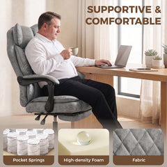 HOMCOM Executive Office Chair, Leathaire Big and Tall Office Chair 180 kg with Wide Seat, Reclining, Lumbar Support, Grey