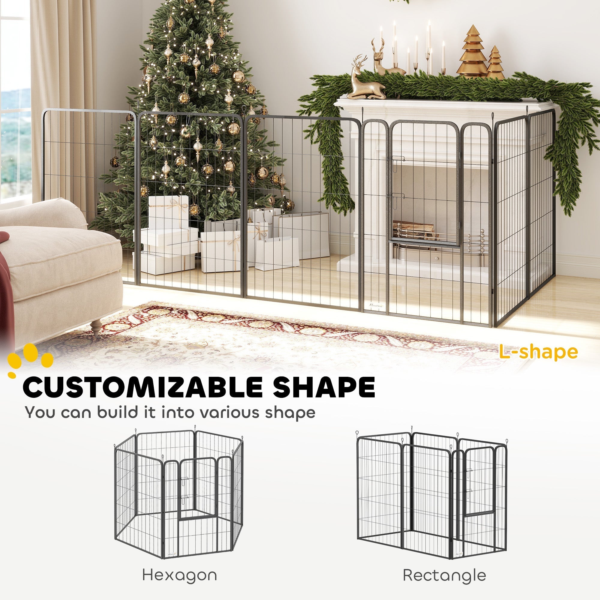 PawHut Six-Panel Dog Playpen with Door, for Large Dogs, Indoors, Outdoors, 100cm Tall, Black
