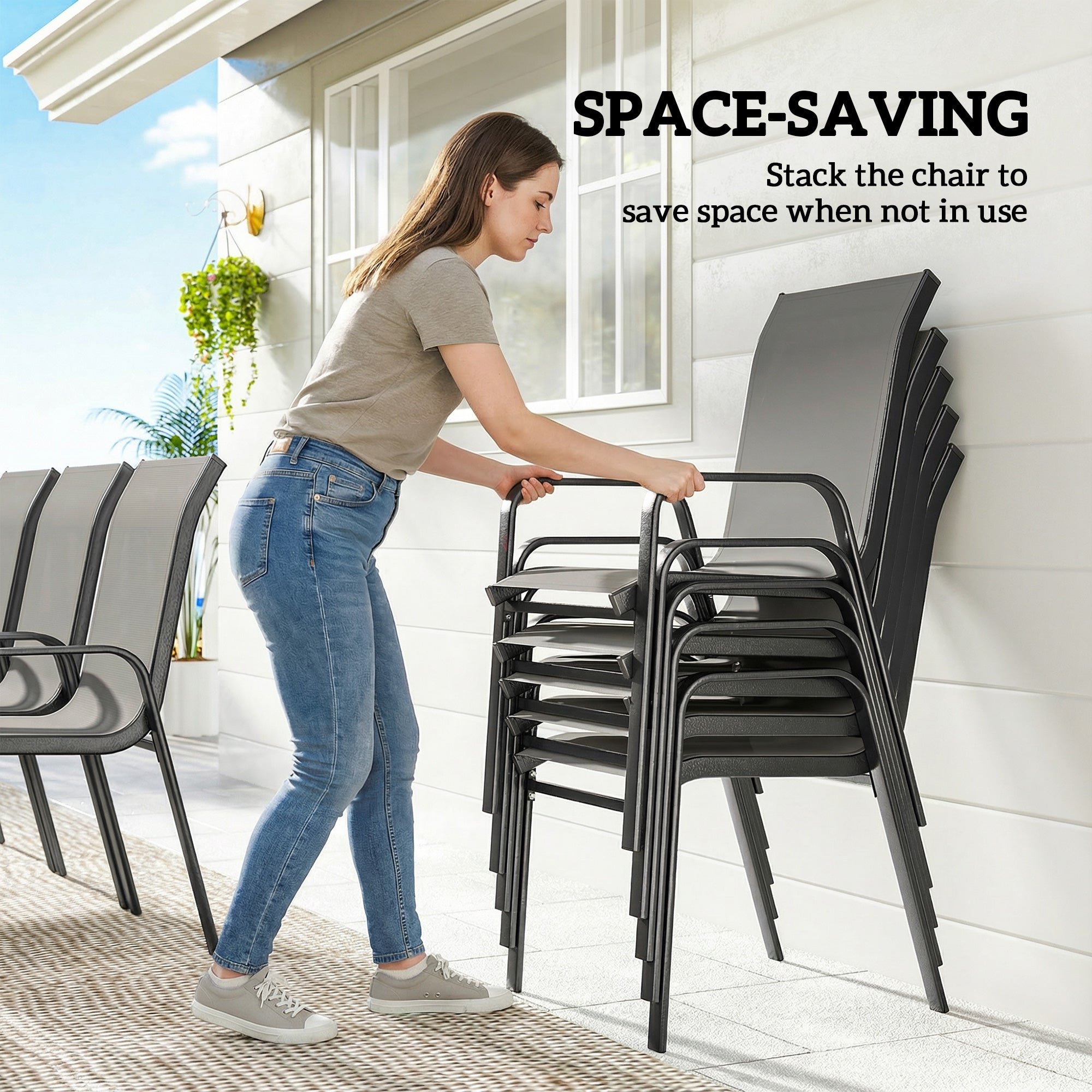 Outsunny 9 Pieces Garden Dining Set, Outdoor Table and Chairs Set for 8, Garden Furniture Set with Tempered Glass Top, Dark Grey