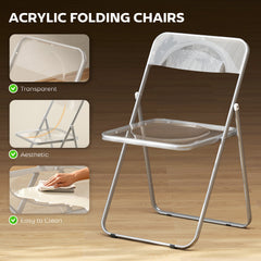 HOMCOM Foldable Chairs, Folding Chairs with Transparent Seat and Backrest, Heavy Duty Steel Frame, 47W x 48D x 75H cm, Clear