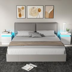 HOMCOM White Bedside Table with LED Light, High Gloss Front Nightstand with 2 Drawers, for Living Room, Bedroom, Set of 2
