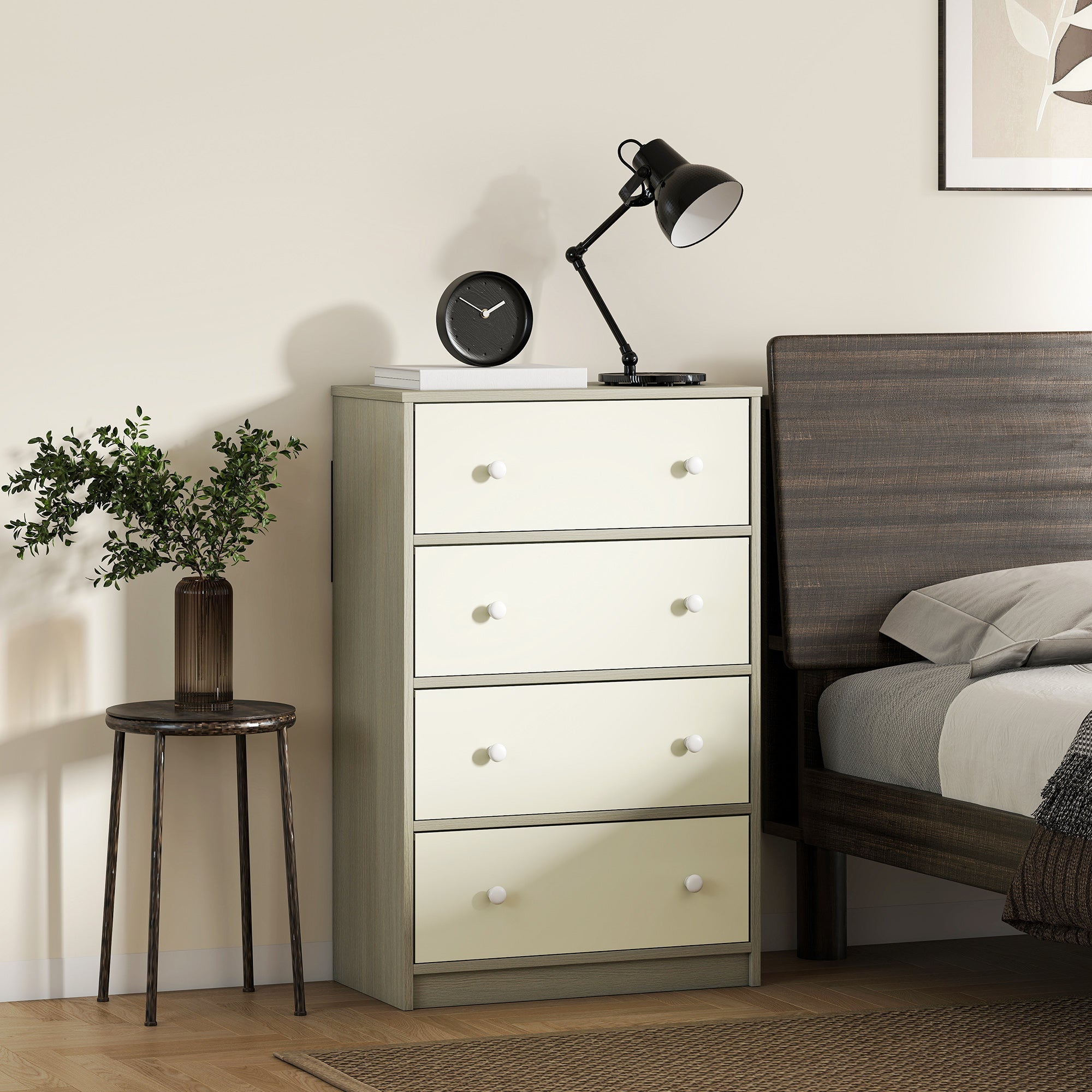 HOMCOM Chest of Drawers, Dresser with 4 Fabric Drawers - White and Grey