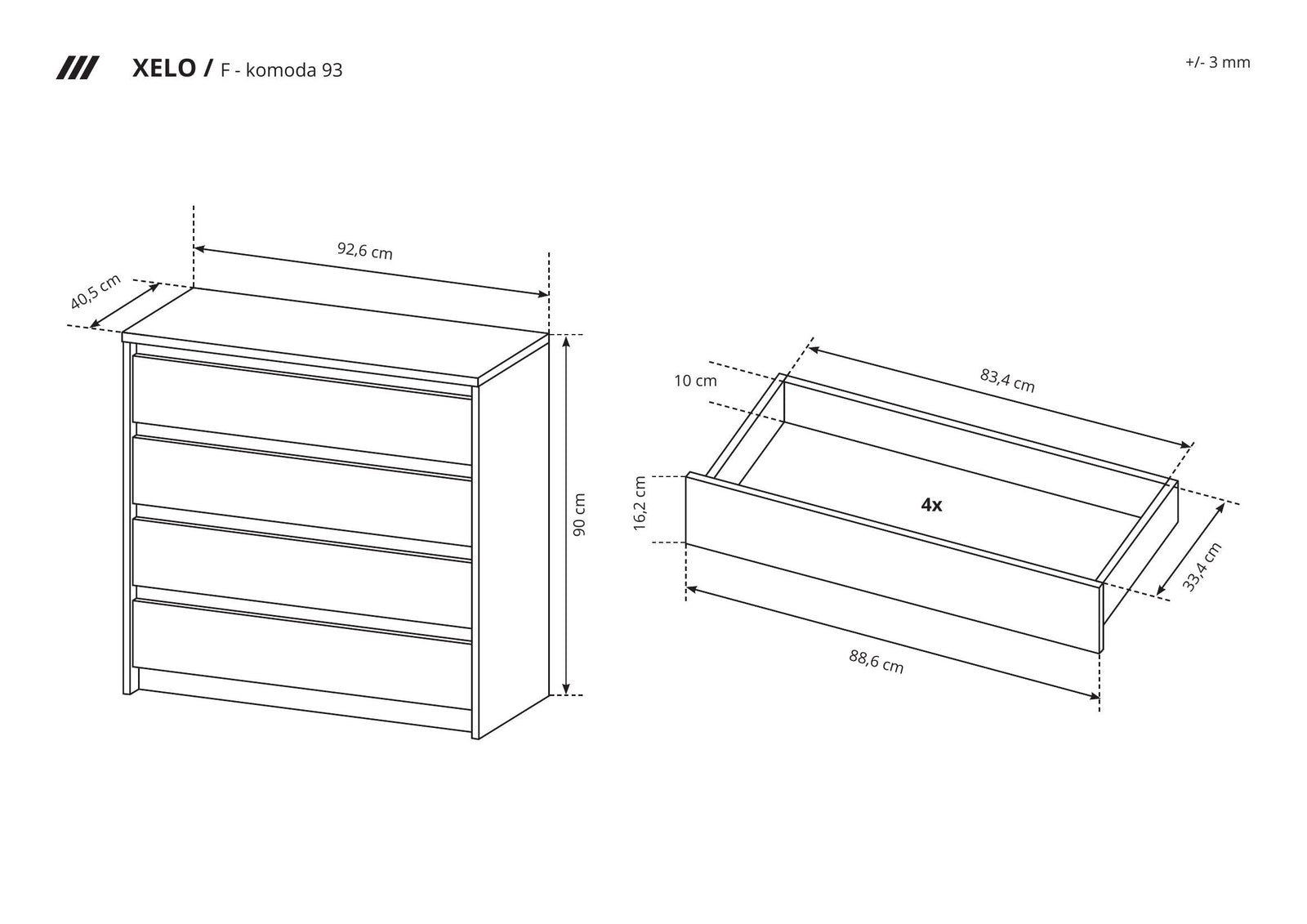 Chest of Drawers XELO White Matt / Oak Golden