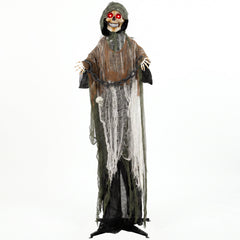 HOMCOM 170cm Animated Grim Reaper, Life-Size Halloween Animatronic with Moving Hands/Head, Glowing Eyes, Creepy Sound