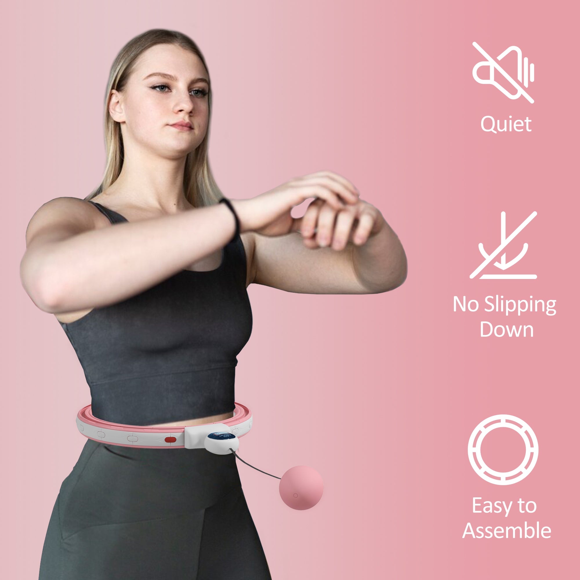 SPORTNOW Smart Weighted Hula Hoop, Massage Hula Ring w/ 16 Detachable Knots, 360√Ç¬∞ Auto-Rotating Ball, Digital Counter, Pink