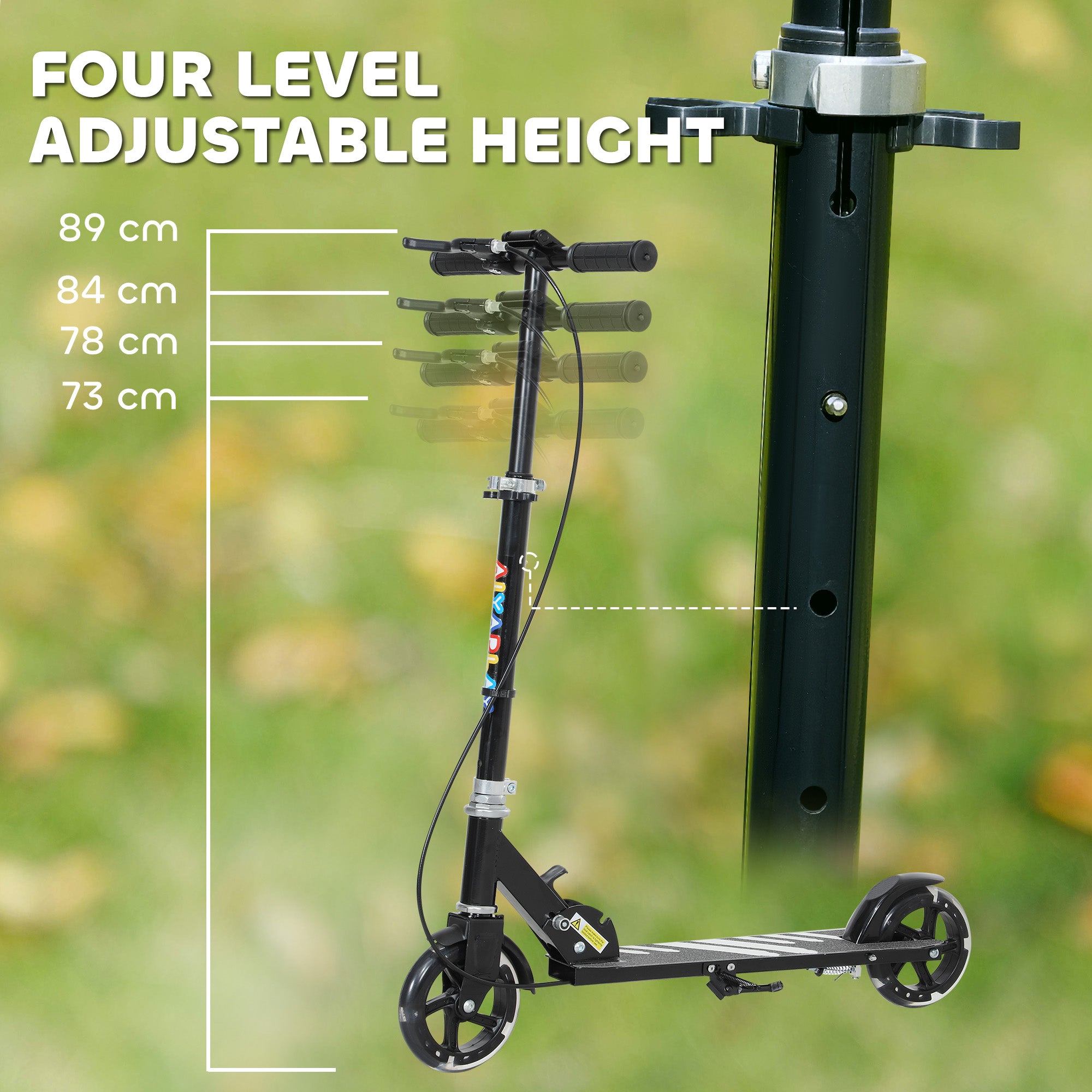 AIYAPLAY Scooter for Kids Aged 3-8 Years, with Adjustable Handle, Two Light Up Wheels, Handbrake, Rear Brake, Black