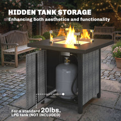 Outsunny Propane Gas Fire Pit Table for Garden, 11.7 KW Smokeless Firepit Outdoor Heater with Wind Guard, Glass Rocks, Lid, Black