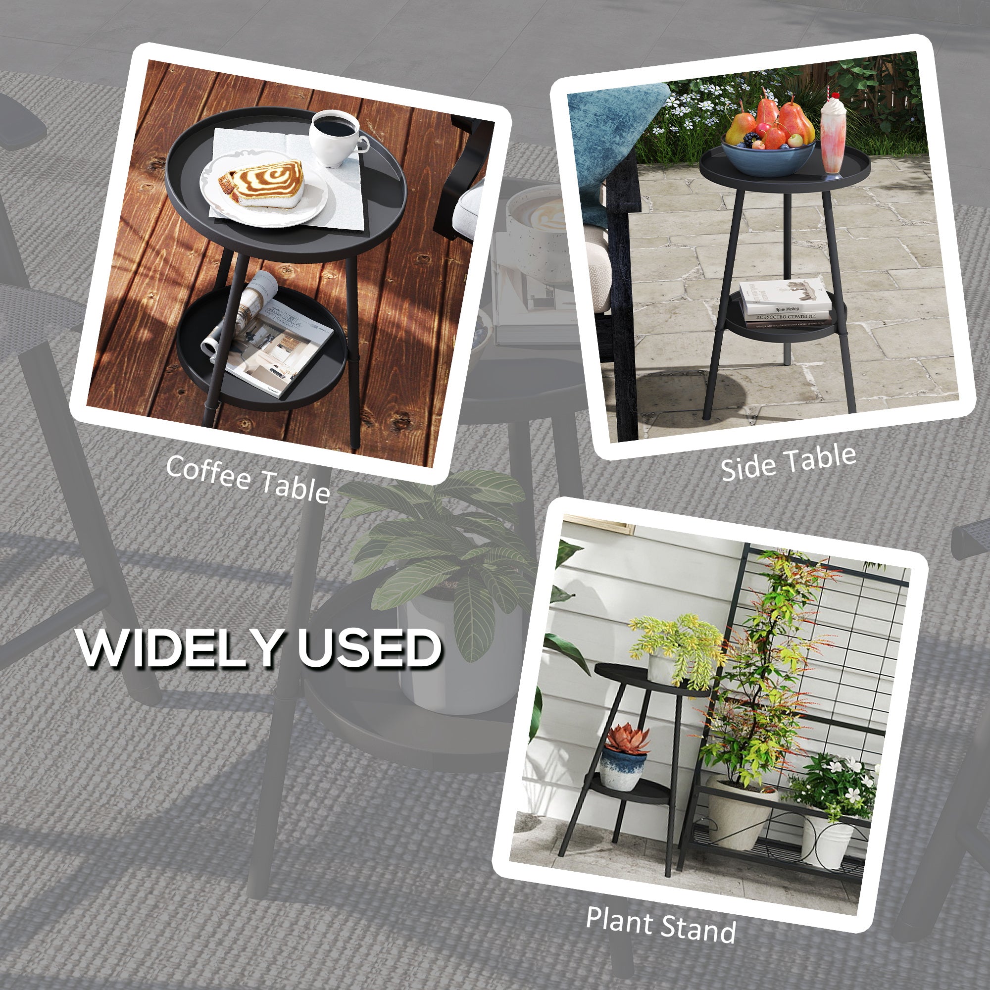 Outsunny Two-Tier Metal Garden Table - Black