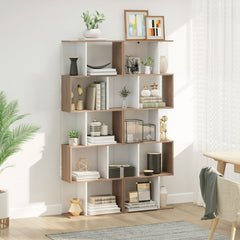 HOMCOM Bookcase, S-Shaped Wooden Bookshelf, 5/6 Tiers Freestanding Storage Shelf, Home Office Decorative Display Stand Rack, Oak and White, 24D x 60W x 184.5H