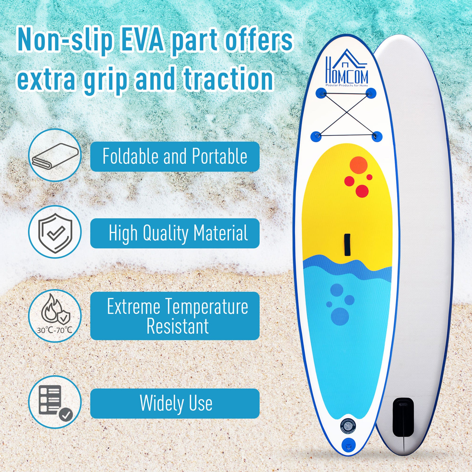 HOMCOM Inflatable Stand Up Paddle Board, 10' x 30" x 4", Non-Slip SUP, with ISUP Accessories, Hand Pump, 1 Fin, Adj Paddle, Backpack for Youth Adult Beginners/Experts