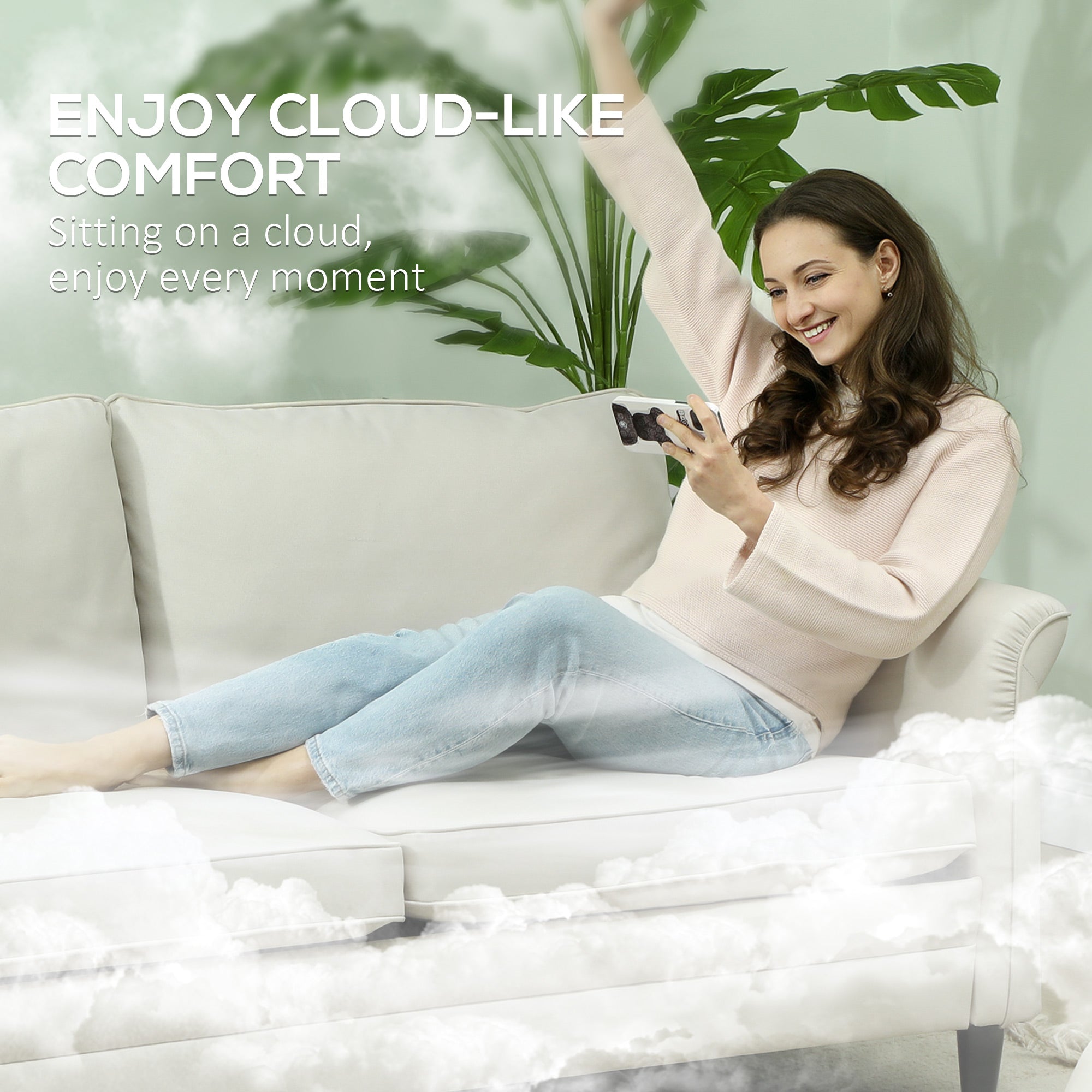 HOMCOM 3 Seater Sofa, Modern Fabric Sofa Couch with Spring Cushion, Rubber Wood Legs, 191cm Upholstered Settee for Living Room, Bedroom, Home Office, Guest Room, Cream White