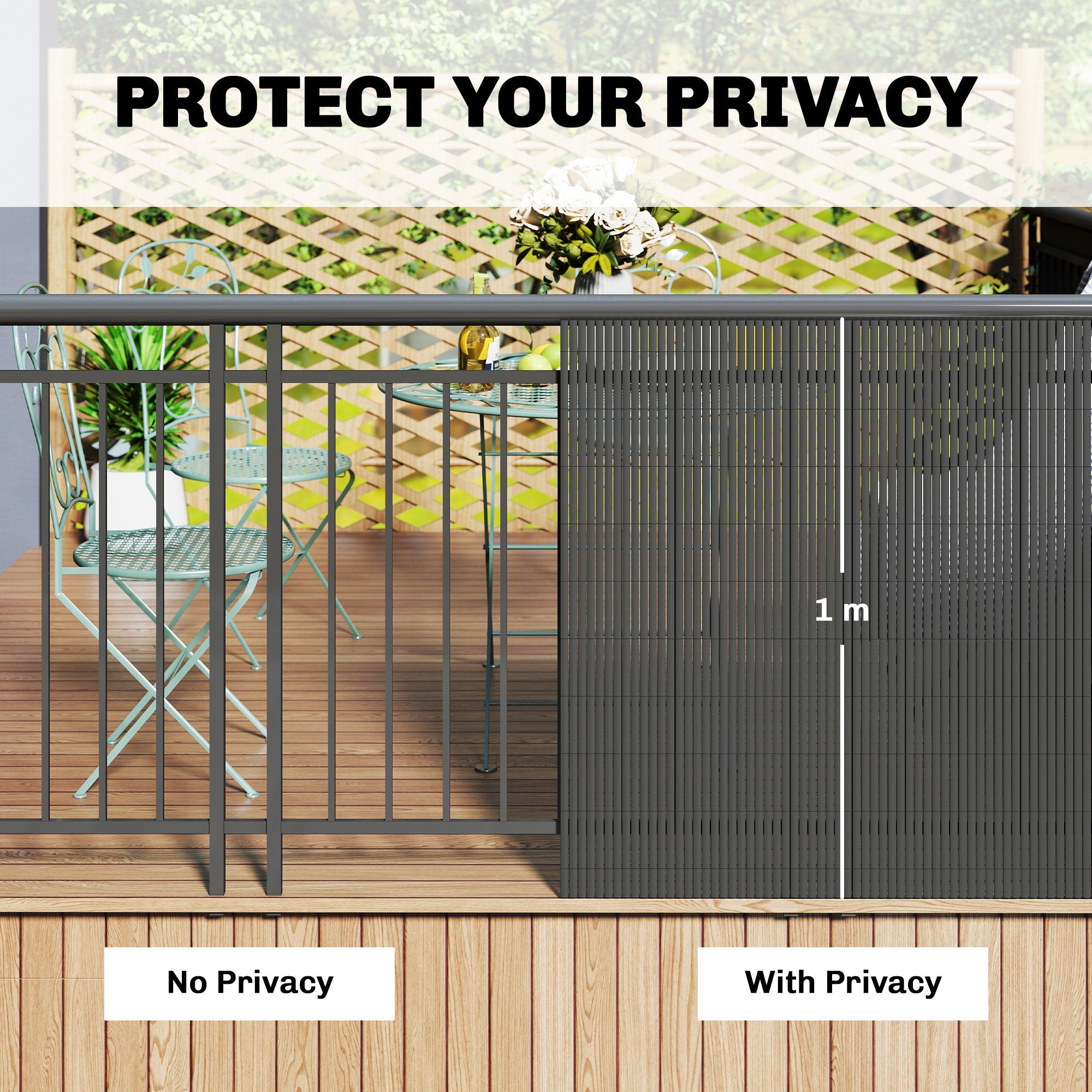 Outsunny 2Pcs Plastic Privacy Screening Fence, 1m x 3 m Waterproof Windbreak Fence, Dark Grey