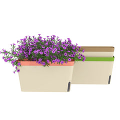 Outsunny Set of 3 Self Watering Plant Pots Outdoor, 27cm Rectangular Garden Planters with Visual Water Level Window, Plastic Flower Pots for Indoor Outdoor Garden Balcony Windowsil