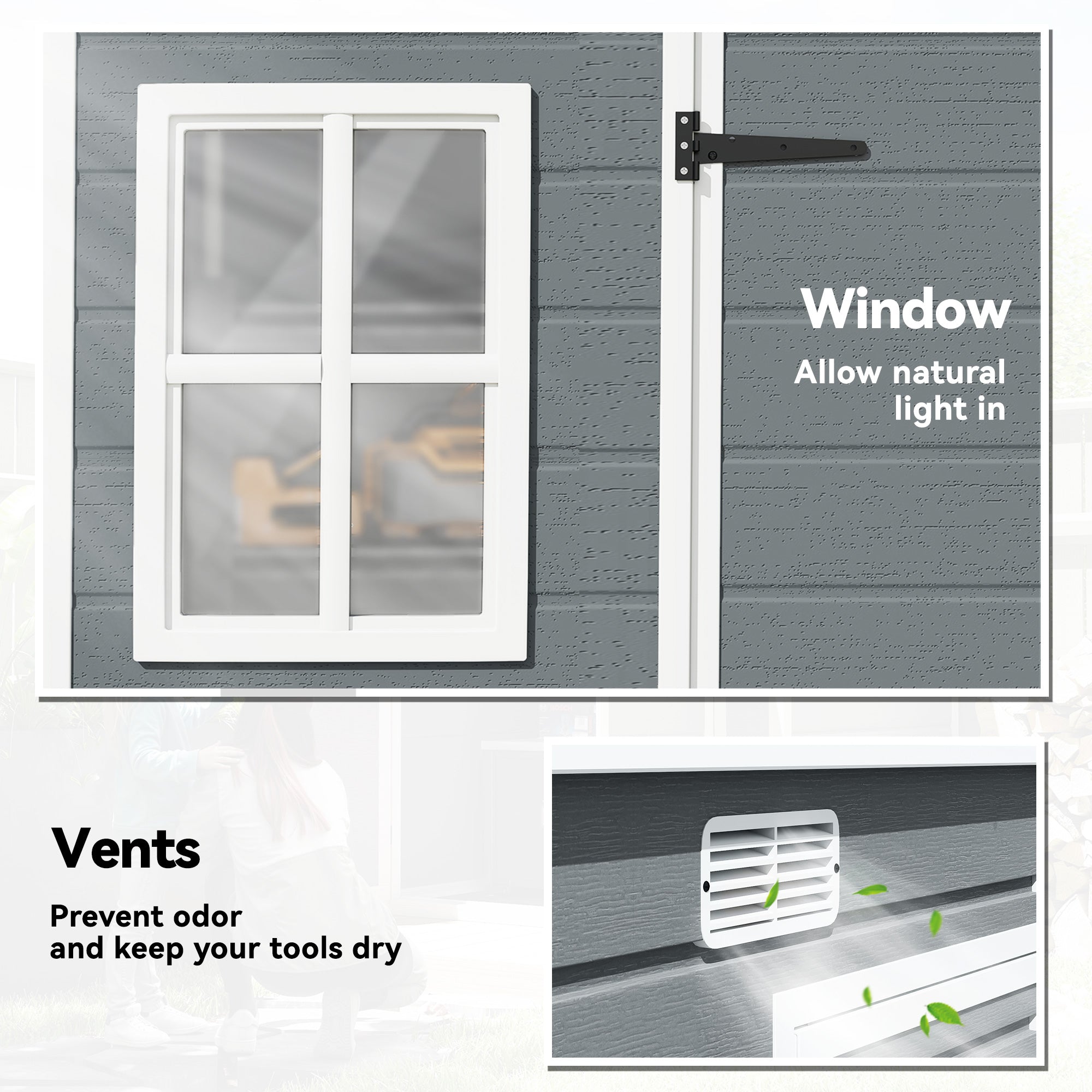 Outsunny 10 x 6 ft Resin Garden Shed, Outdoor Storage Shed with Floor, Windows, Lockable Doors and Vents, Grey