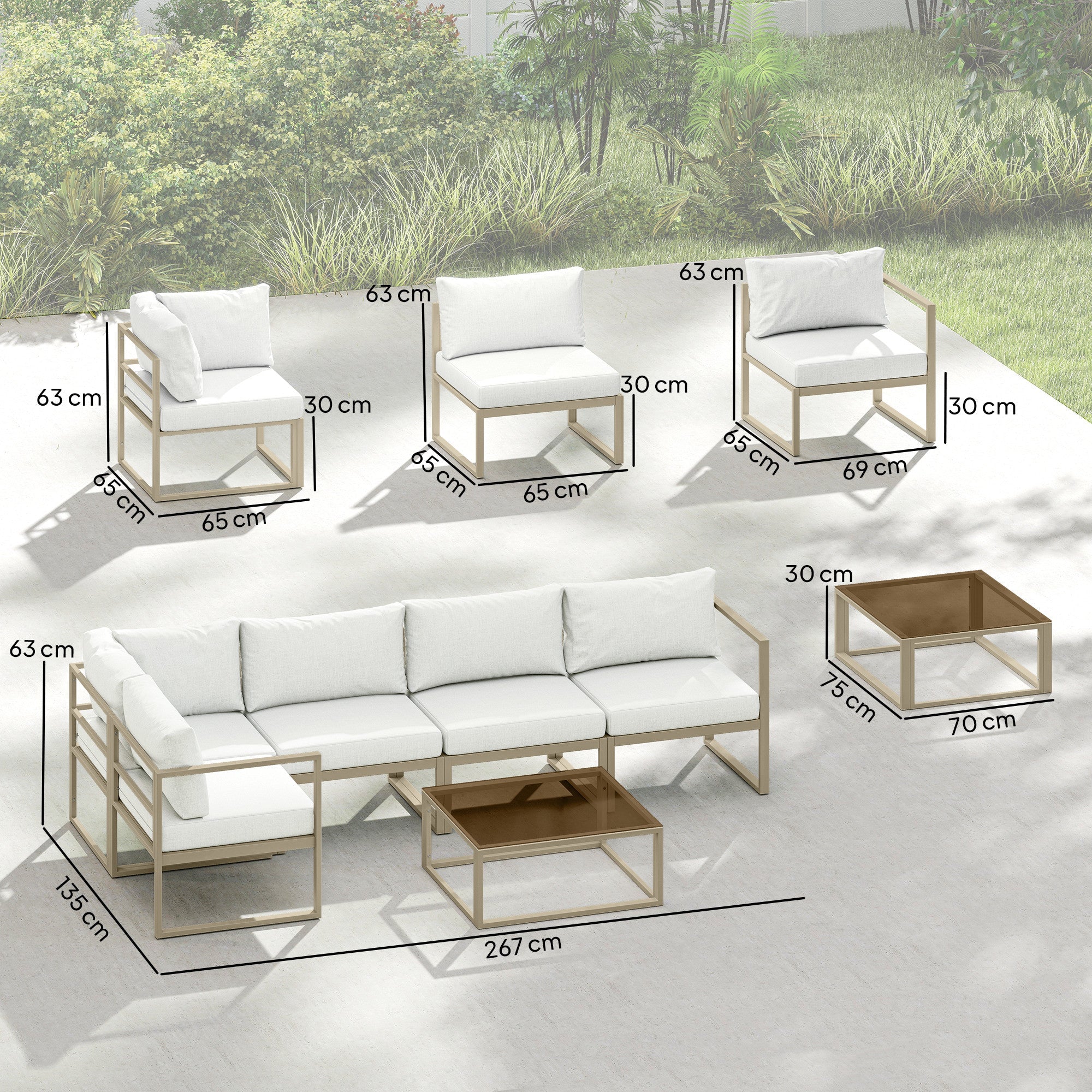 Outsunny 6 Seater Aluminium Garden Furniture Set, Garden Sofa Set with Thick Cushions for Patio and Balcony, Outdoor, White