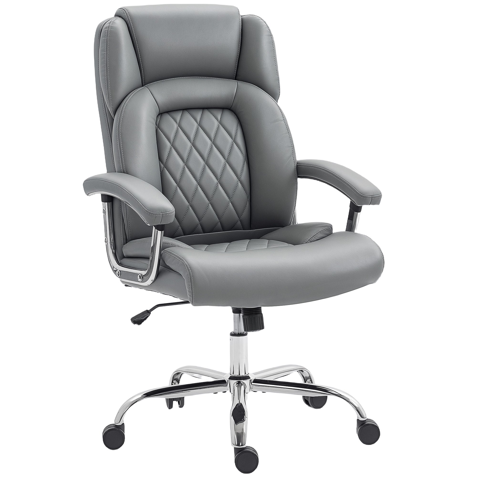 HOMCOM Big and Tall Office Chair 180kg with Spring Cushion, PU Leather - Grey
