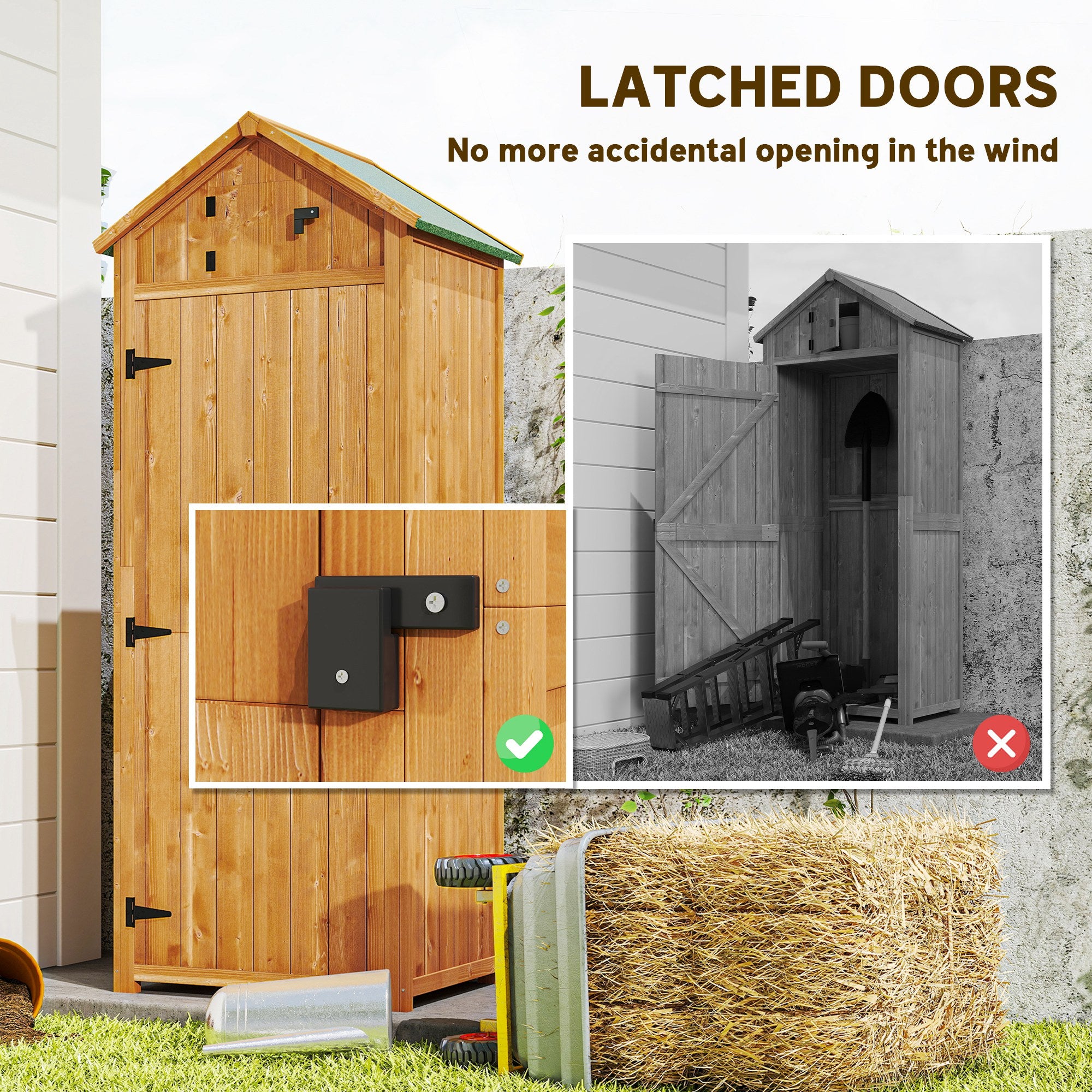 Outsunny Garden Shed Vertical Utility 3 Shelves Shed Wood Outdoor Garden Tool Storage Unit Storage Cabinet, 77 x 54.2 x 179cm - Brown