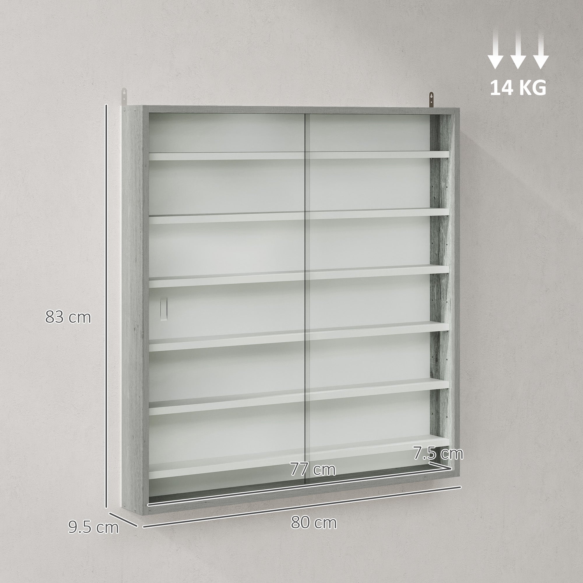 HOMCOM Six Shelf Display Cabinet, with Glass Doors - Graphite Wood Effect