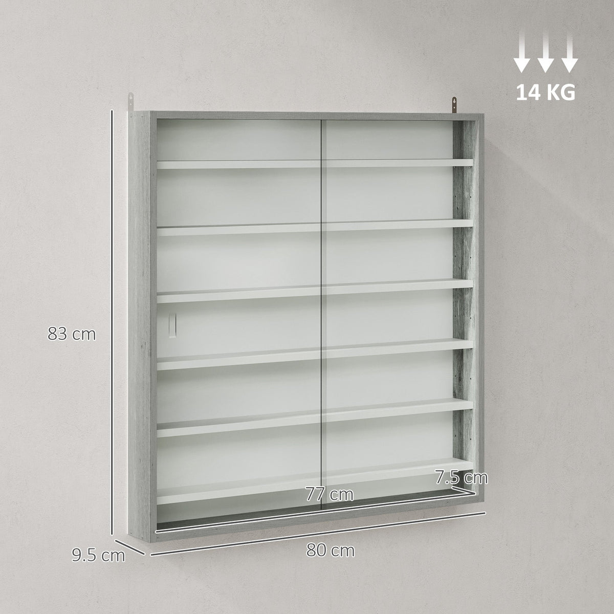 HOMCOM Six Shelf Display Cabinet, with Glass Doors - Graphite Wood Effect