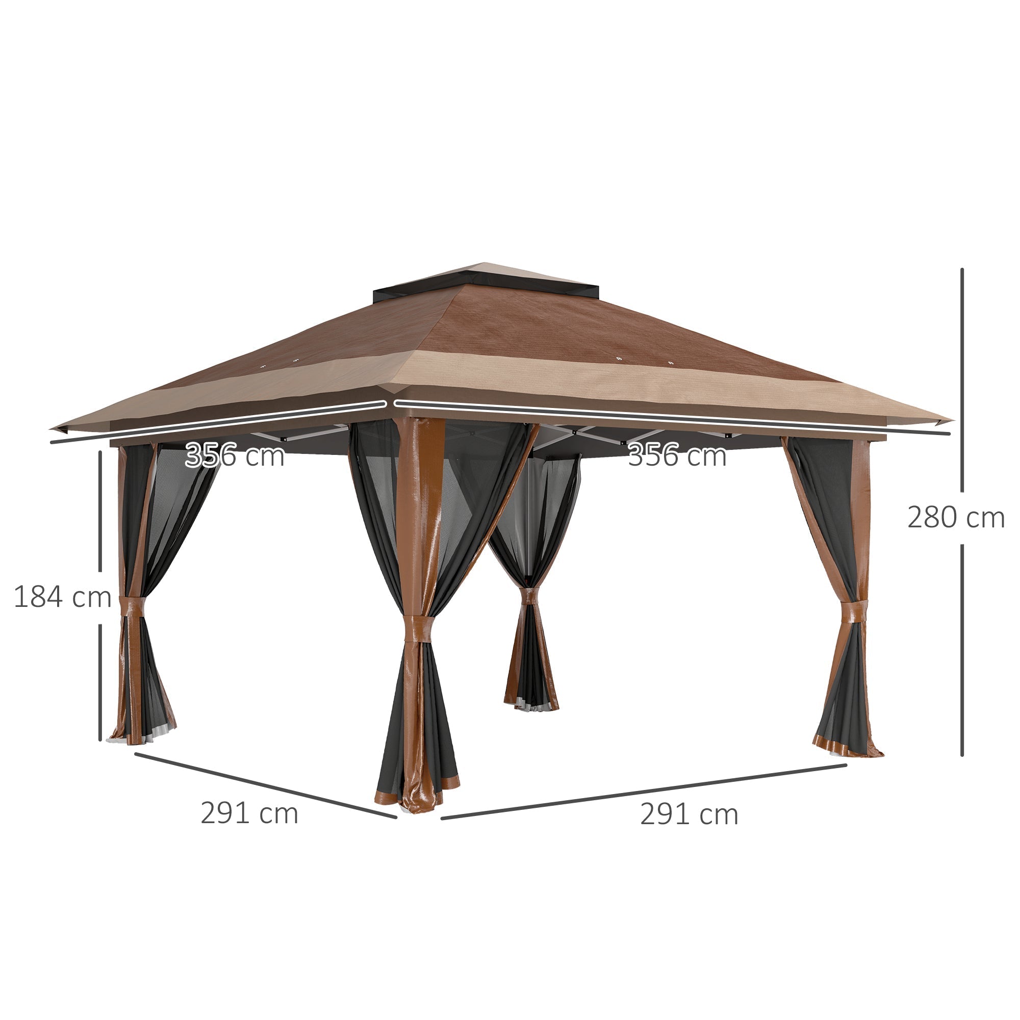 Outsunny 3.6 x 3.6m Pop-Up Gazebo, with Accessories - Brown