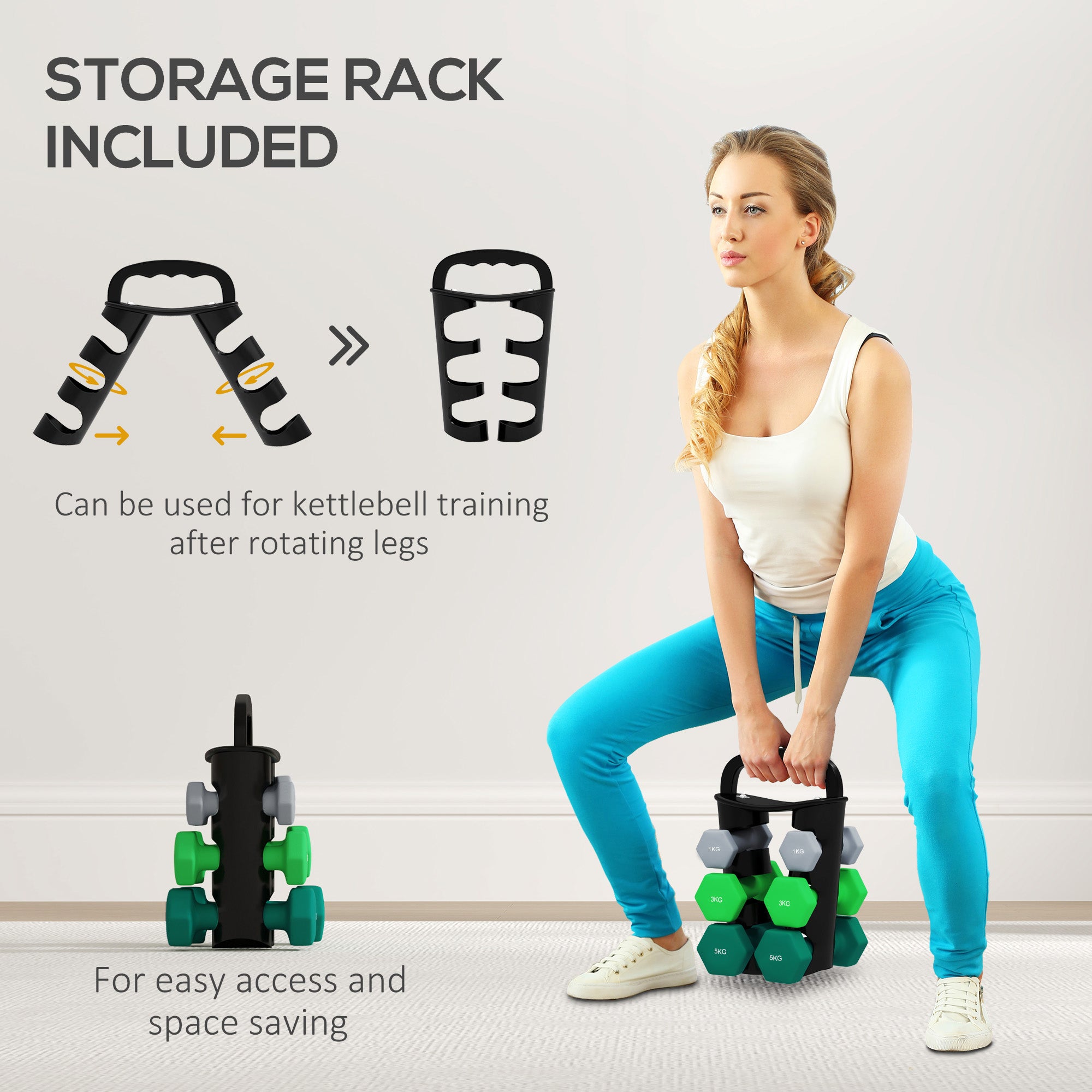 SPORTNOW Dumbbells Set with Storage Rack, 2 x 1kg, 2 x 3kg, 2 x 5kg, Grey