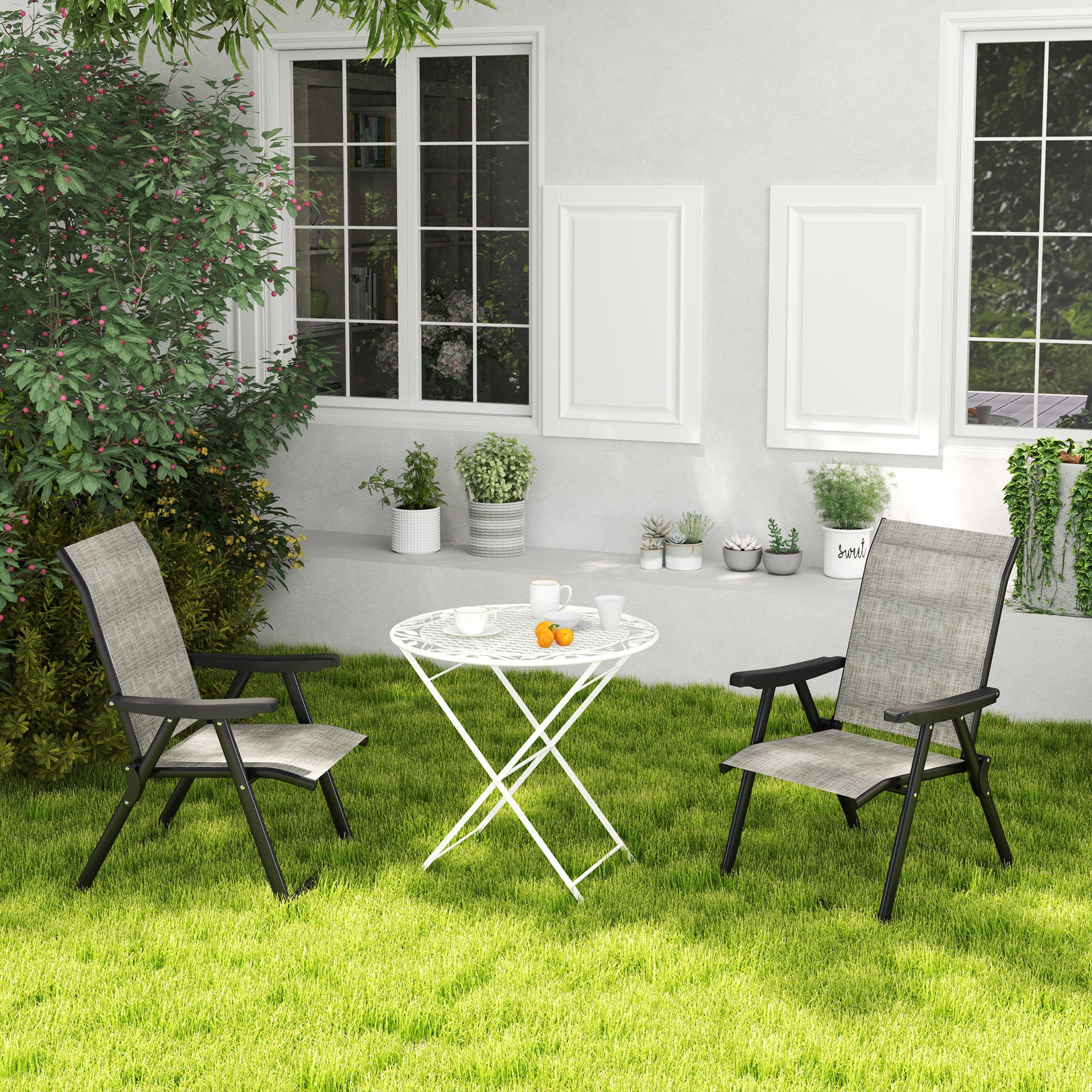 Outsunny Set of Two Folding Outdoor Chairs - Black/Grey