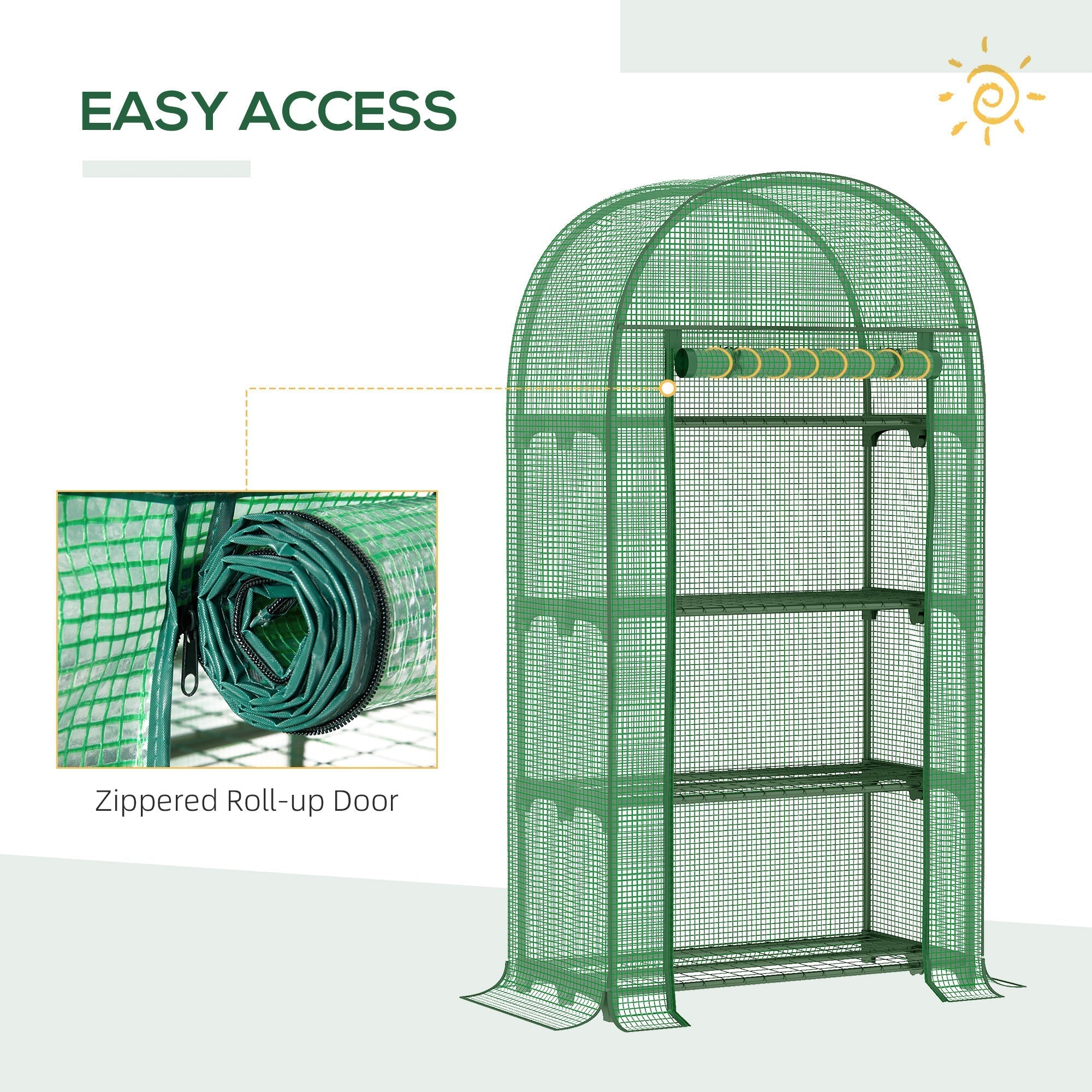 Outsunny 4 Tier Mini Greenhouse for Outdoor, Portable Gardening Plant Green House with Storage Shelf, Roll-Up Zipped Door, Metal Frame and PE Cover, 80 x 49 x 160cm, Green
