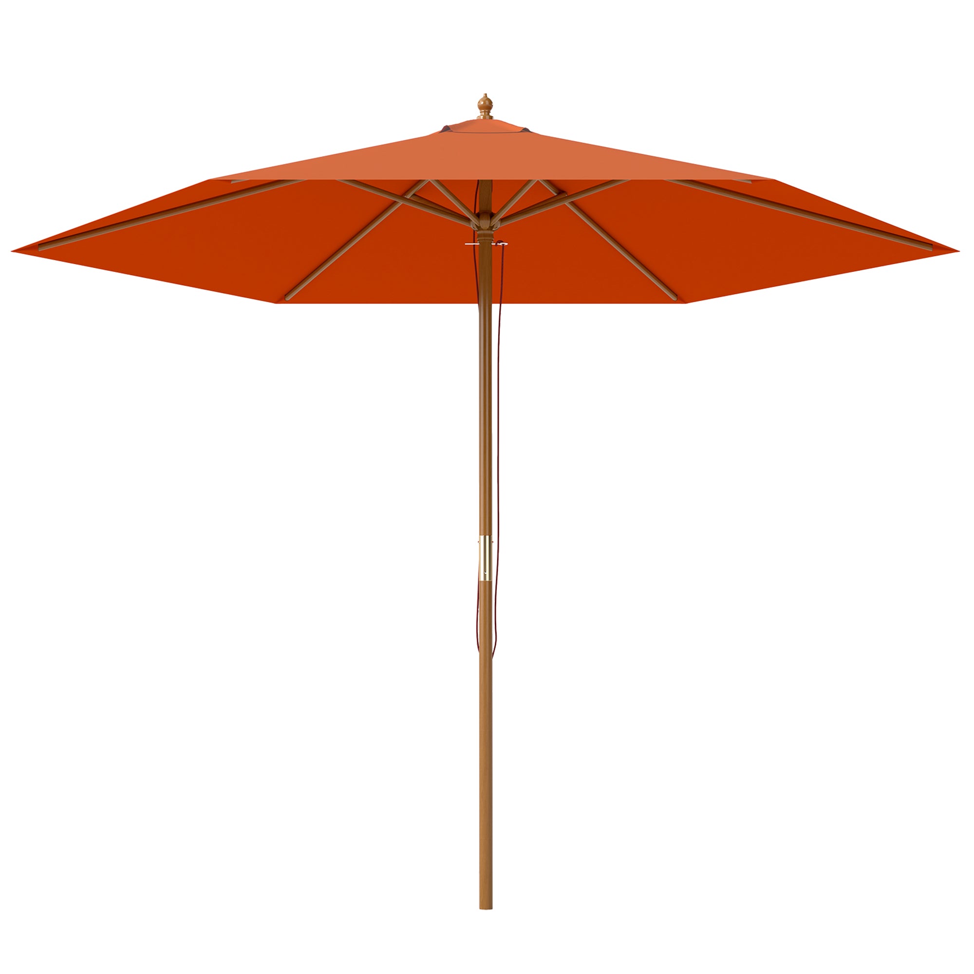 Outsunny 2.5m Wood Garden Parasol Sun Shade Patio Outdoor Wooden Umbrella Canopy, Table Market Umbrella with Vent, 38mm Pole, Rope Pulley Mechanism, Orange