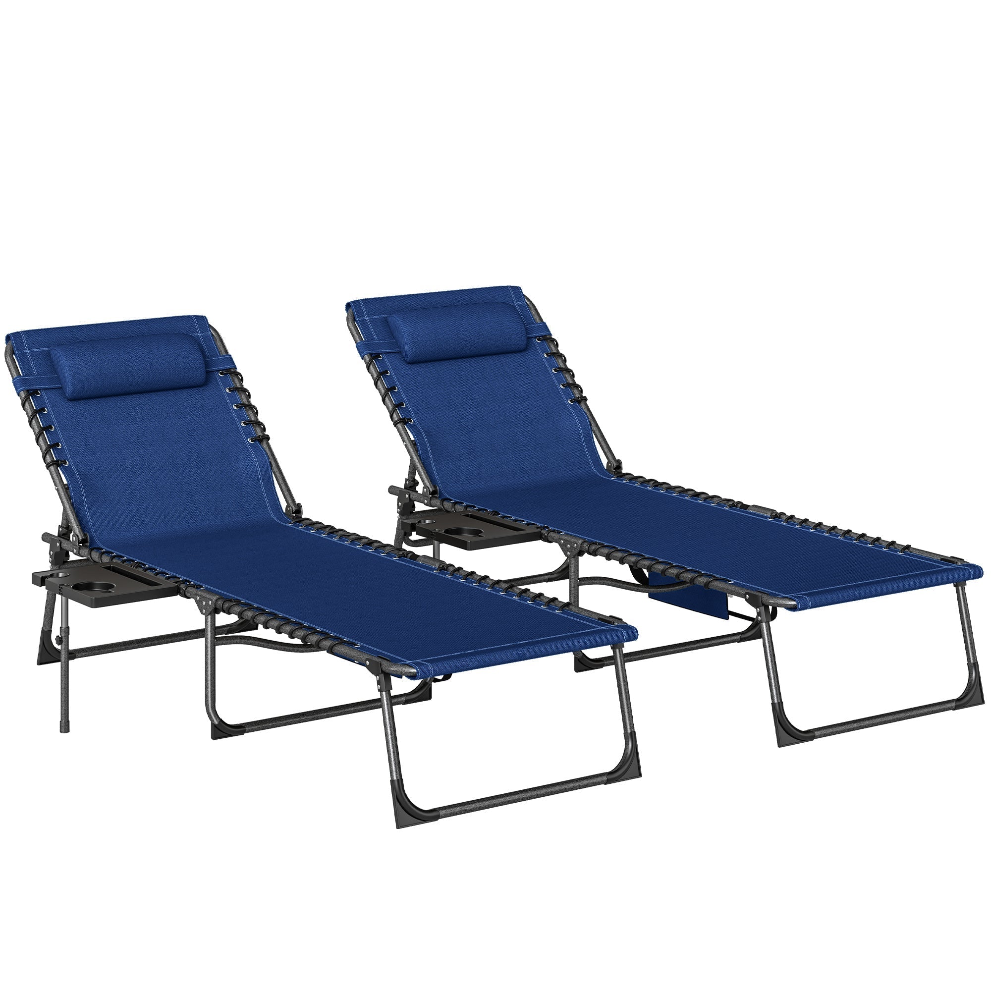 Outsunny Five-Position Reclining Sun Loungers Set of 2 - Dark Blue