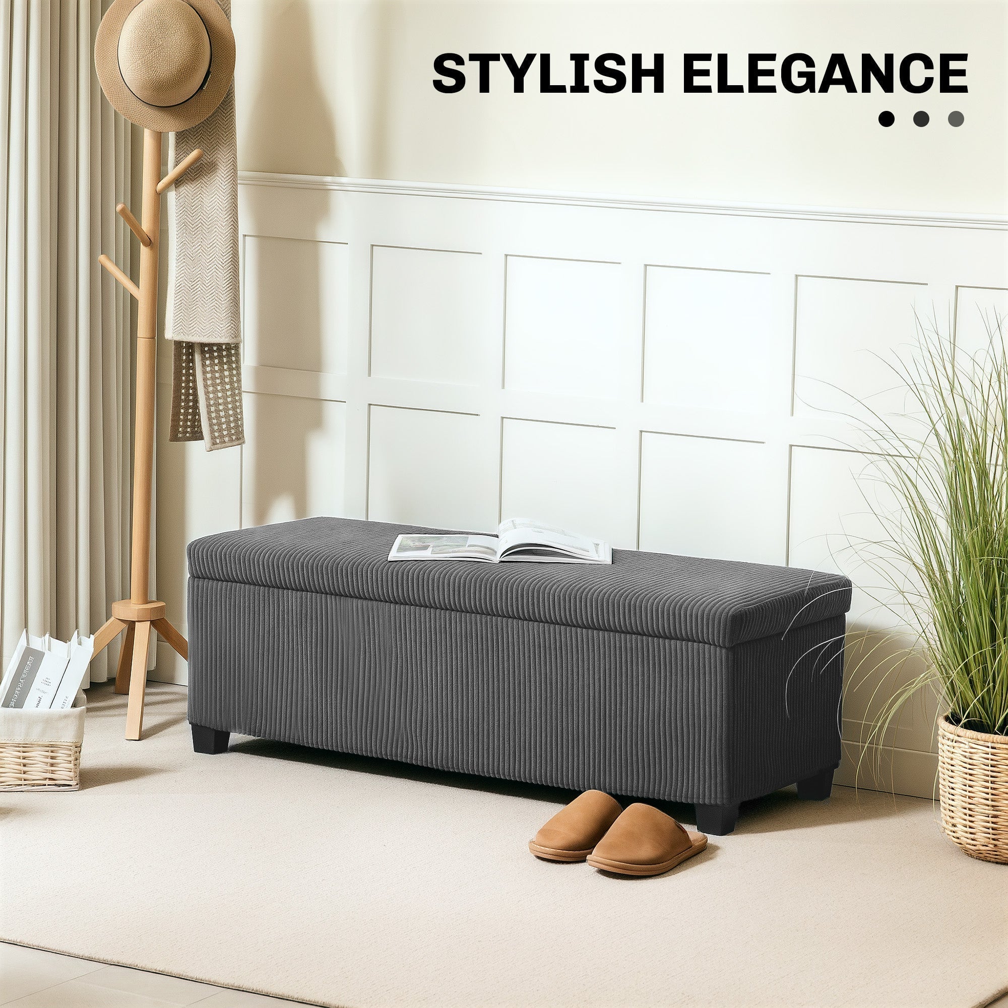 HOMCOM 84L Corduroy Storage Ottoman - Grey
