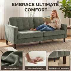 HOMCOM 3 Seater Sofa Button Tufted Upholstered Couch with Wood Legs for Living Room, Green