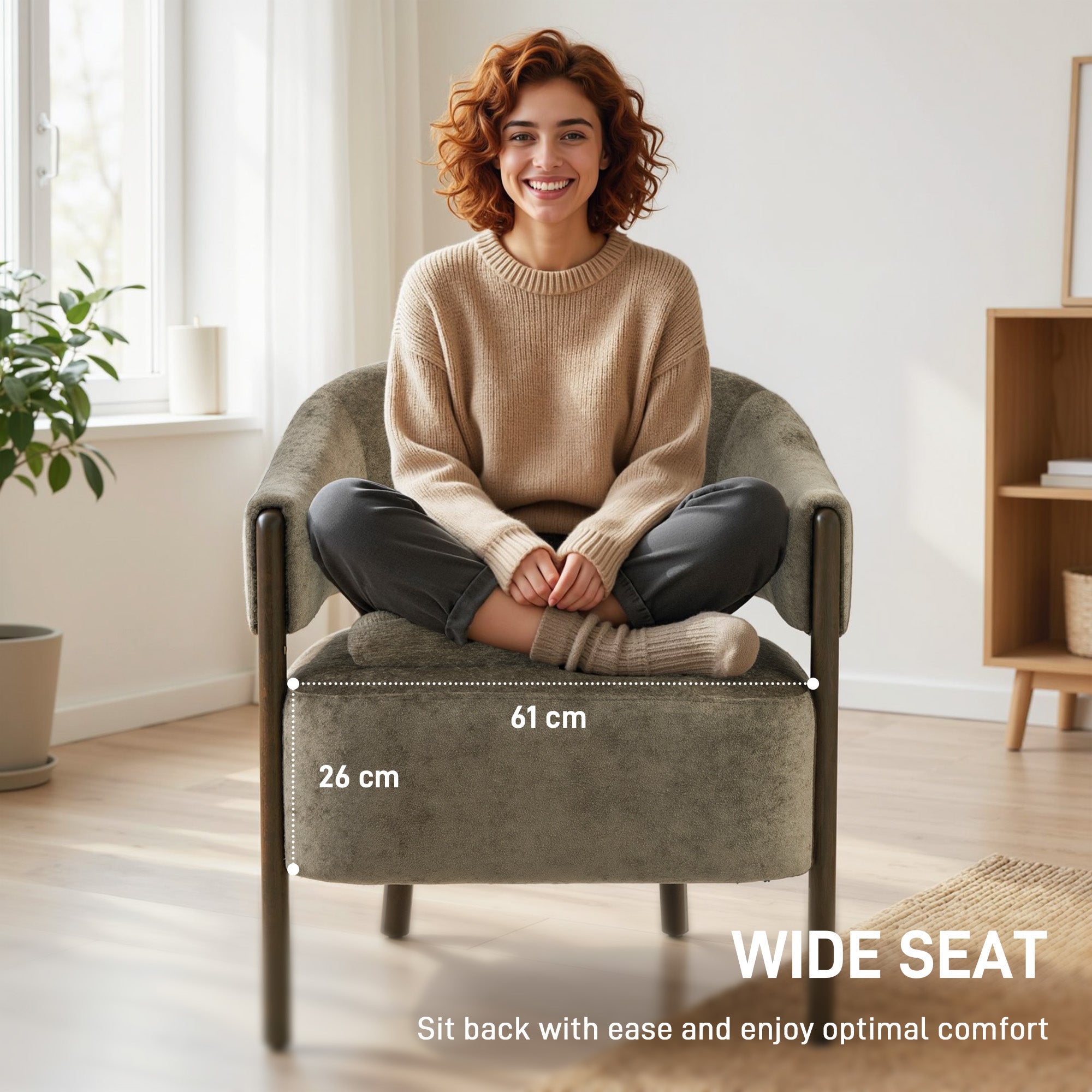 HOMCOM Accent Chair, Upholstered Tub Chair with Solid Wood Frame and Legs, Light Brown