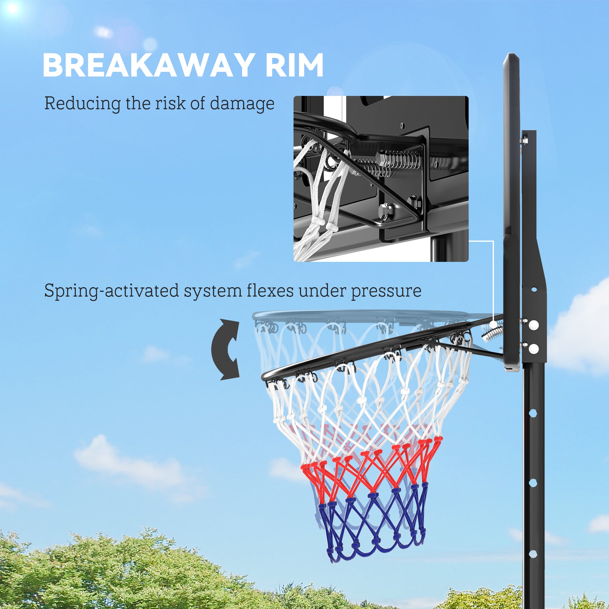 SPORTNOW 2.3-3.05m Basketball Hoop and Stand, with Weighted Base, Wheels, Black