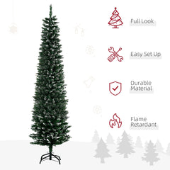 HOMCOM 6FT Artificial Snow Dipped Christmas Tree Xmas Pencil Tree Holiday Home Indoor Decoration with Foldable Black Stand, Green
