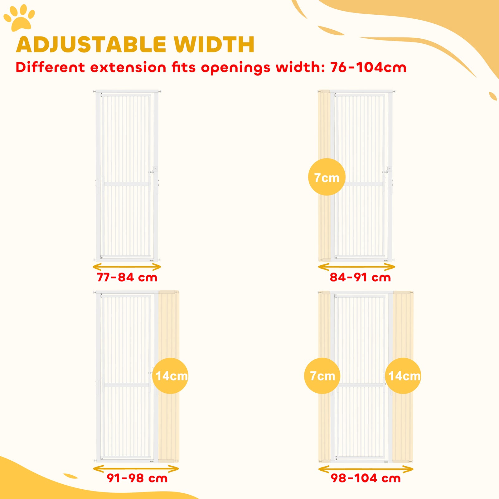 PawHut 180cm Extra Tall Pet Gate with 3.5 cm Narrow Gap, Pressure Mounted No Drilling Cat Gate for Doorways, 77-104cm Width